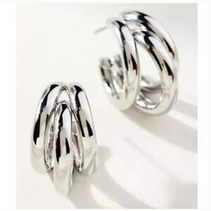 ANTHROPOLOGIE ALEX SILVER TRIPLE HOOP HUGGIE EARRINGS